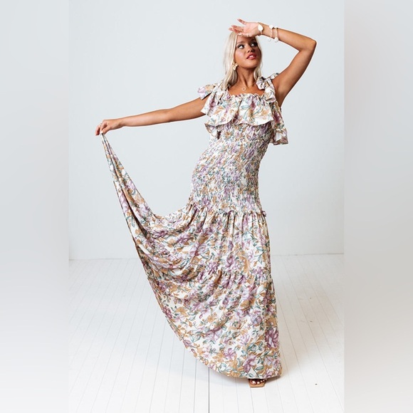 Dee Dee Home Sweet Hawaii Tie Shoulder Floral Drop Waist Maxi Dress Large - Picture 2 of 14